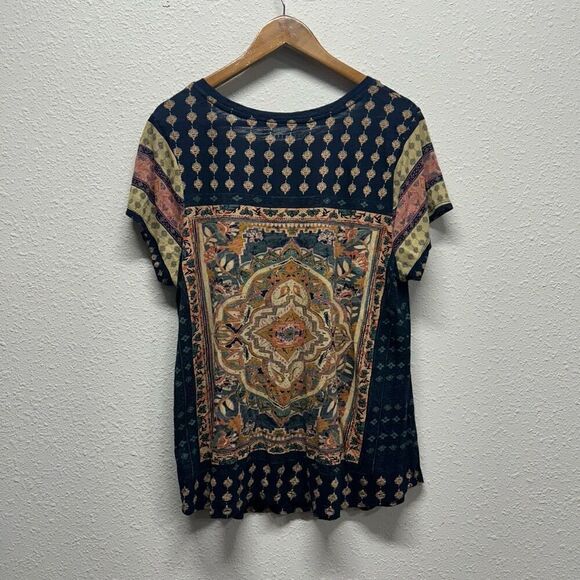 Lucky Brand Mandala Card Blue Persian Print Boho T Shirt Women’s Size 1X - Picture 8 of 14